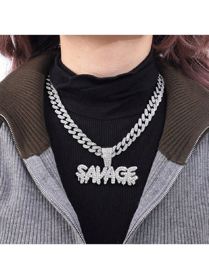 1Pc Fully Rhinestone Hip Hop Cuban Big Heart Pendant Necklace, Fashionable Bling Statement Necklace for Christmas Party Gift