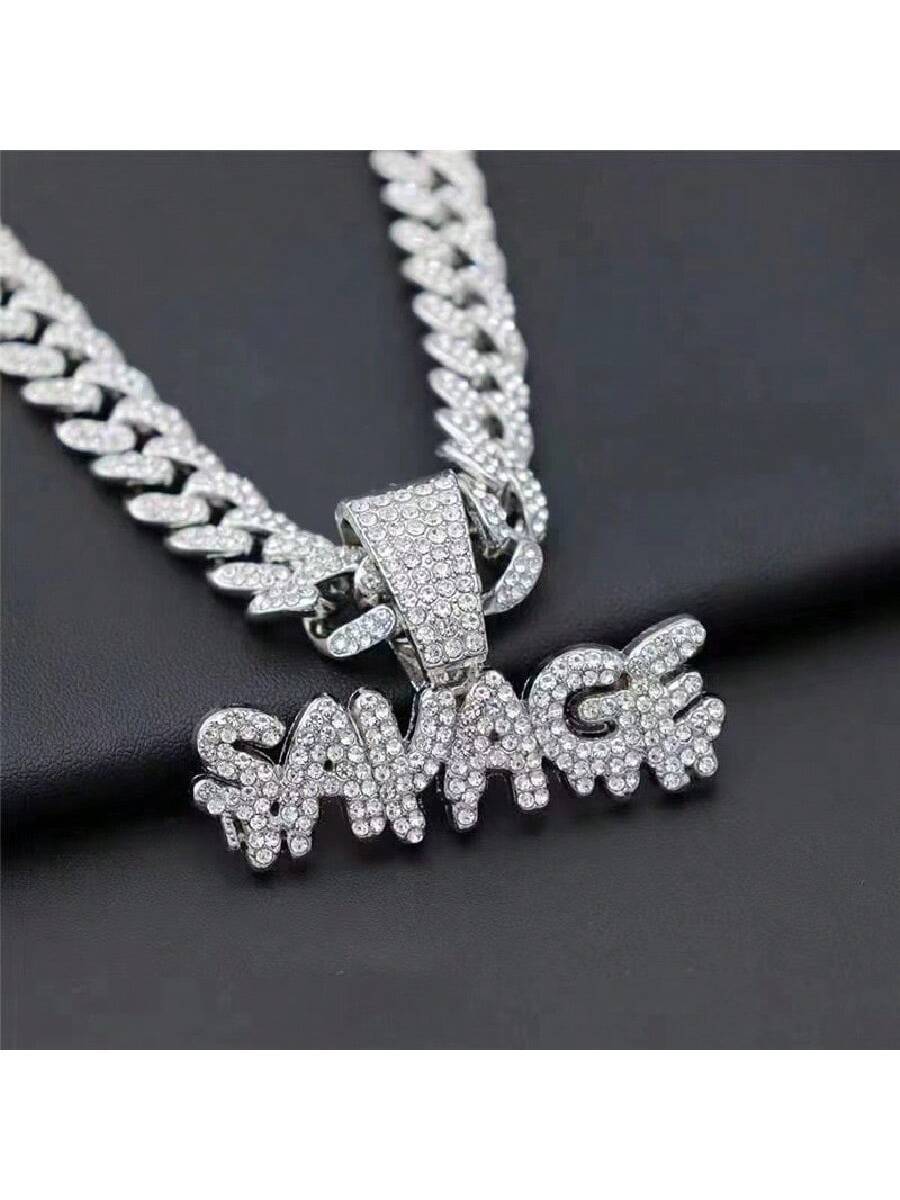 1Pc Fully Rhinestone Hip Hop Cuban Big Heart Pendant Necklace, Fashionable Bling Statement Necklace for Christmas Party Gift