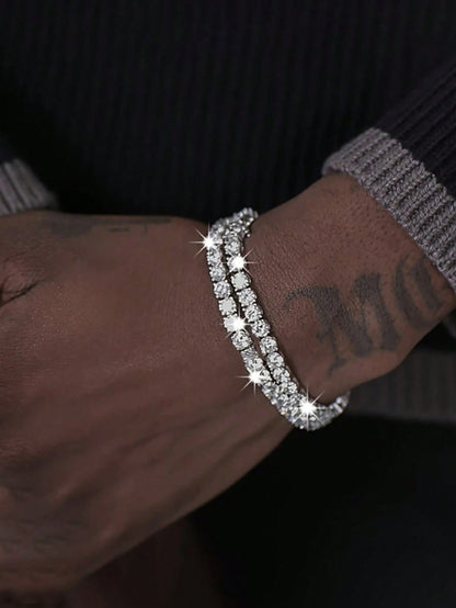 2Pcs/Set Men'S Simple Hip Hop Crystal Bracelets, Christmas, New Year, Valentine'S Day Holiday Gift